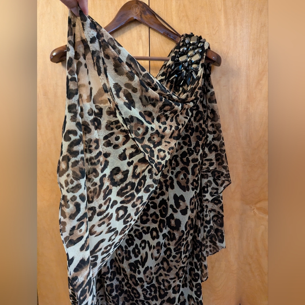 Cache Leopard Print One Shoulder Dress Size 6 - image 5